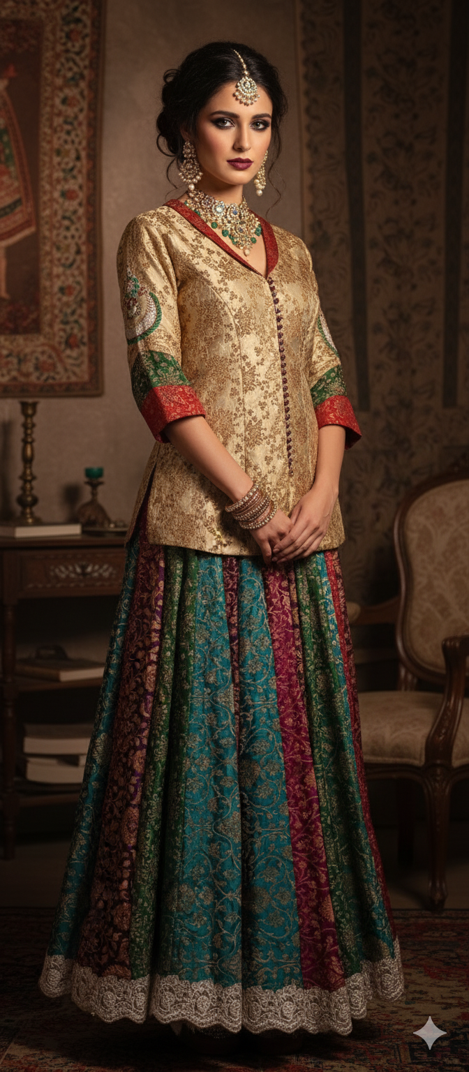 Wedding Edit - Jamawar Gold jacket & Full Flared Lehnga