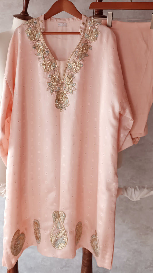 Dholki Edit - Pure Sheesha Bundki Silk - Blush Pink Paisely