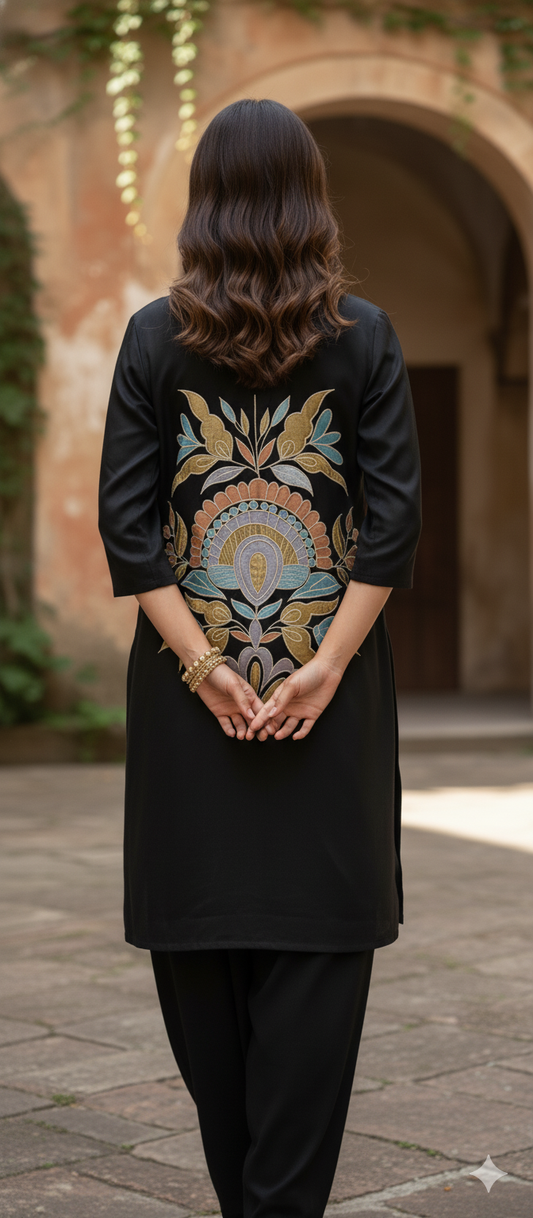 Dholki Edit - Pure Maple Raw Silk- Black Bloom Royale