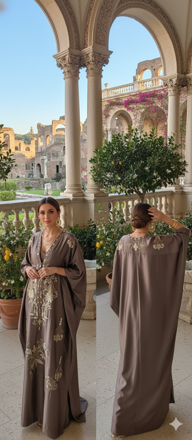 Dholki Edit - Satin Silk Kaftan Chaandi Phool - Earthy Evening Lavendar