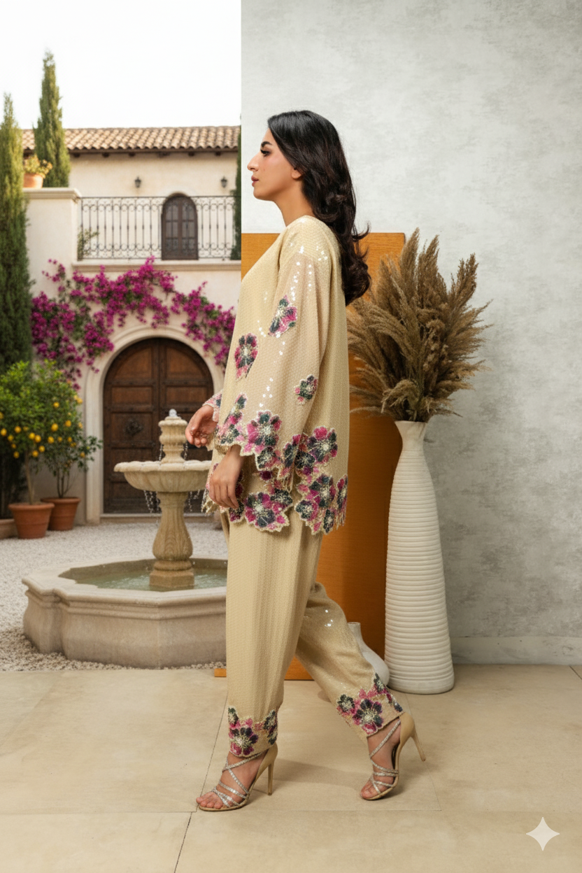 Wedding Wear - Khaista Gul Sequined - Boutique Beige