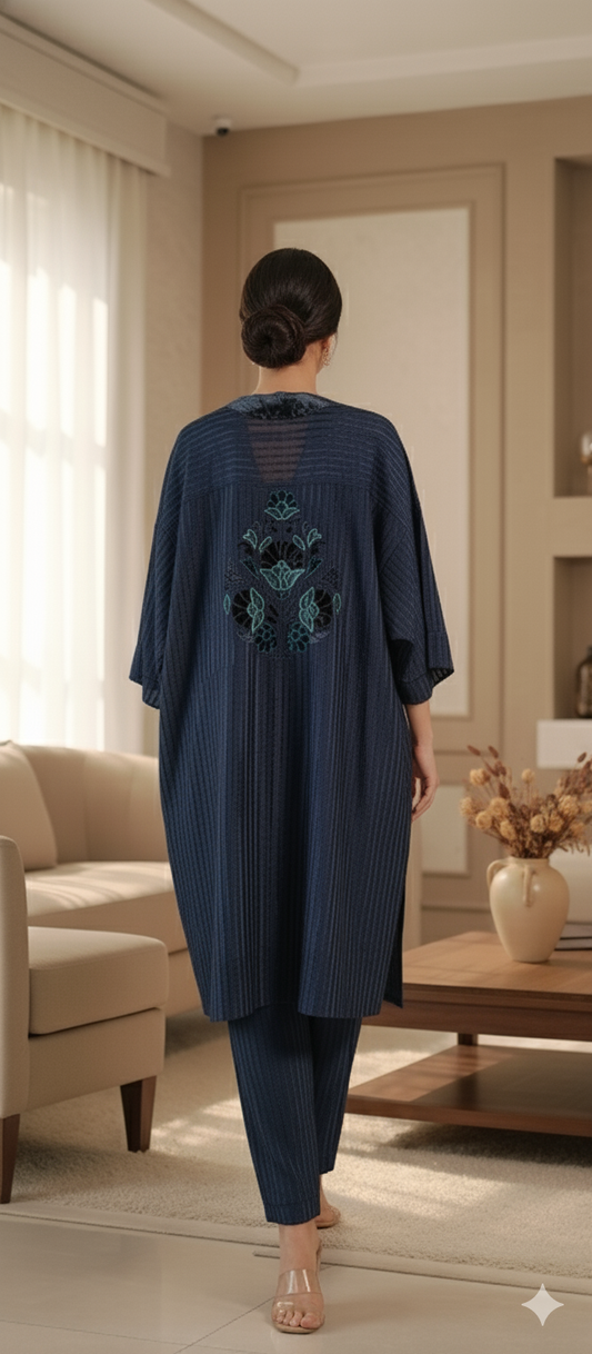 Winter Edit - Pure Velvet striped Linen- Deep Royal Blue