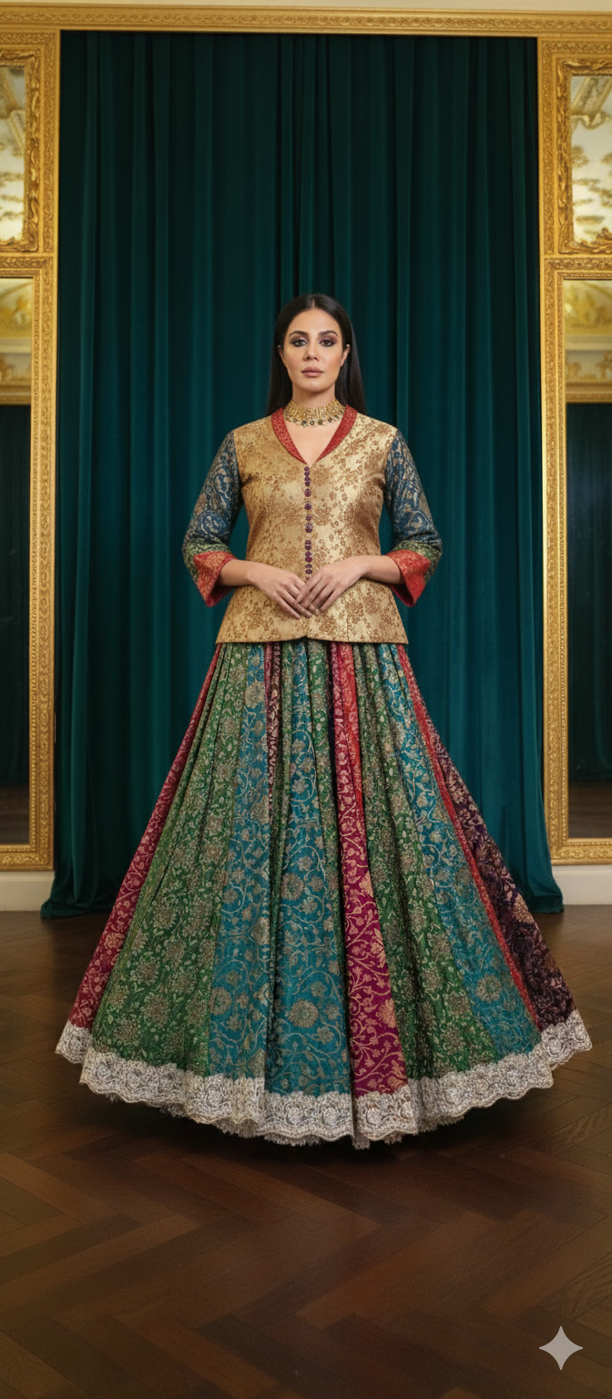 Wedding Edit - Jamawar Multicolor jacket & Full Flared Lehnga
