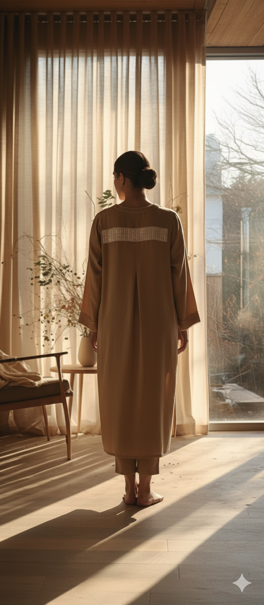 Winter Edit - Pure Silk Karandi- Tan Brown