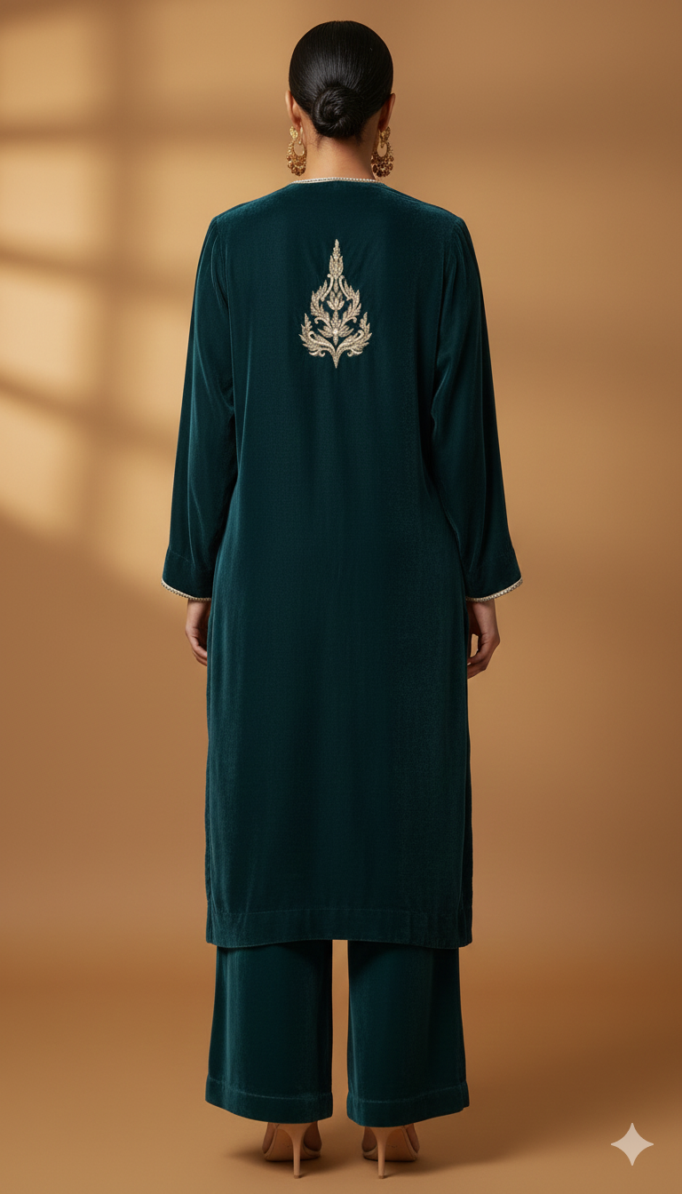 Wedding Edit - Velvet with antique dabka embellishment - Teal Blue