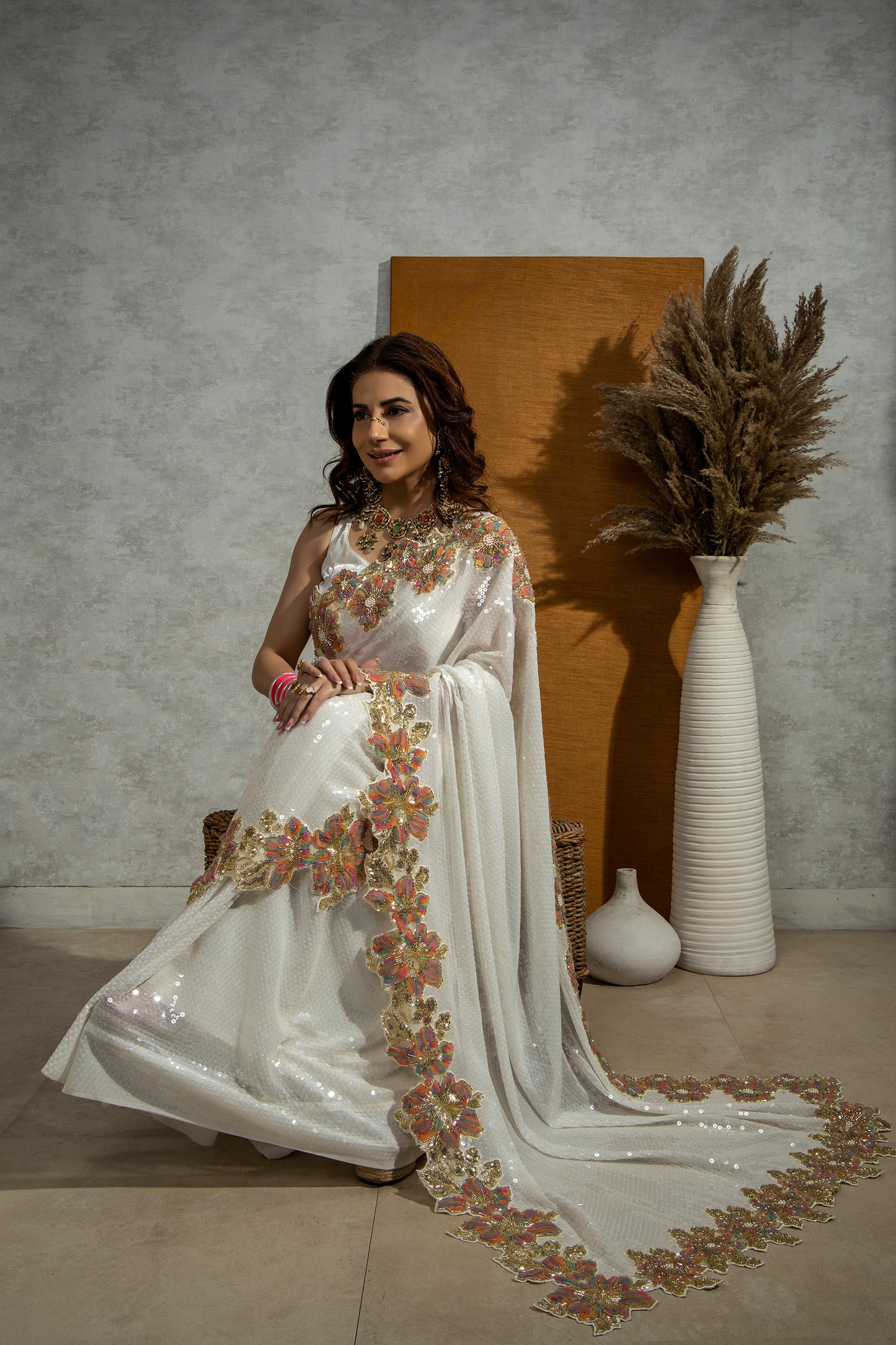 Sari - Khaista Gul Sari in White