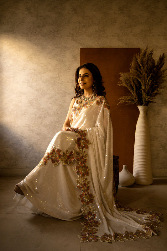 Sari - Khaista Gul Sari in White