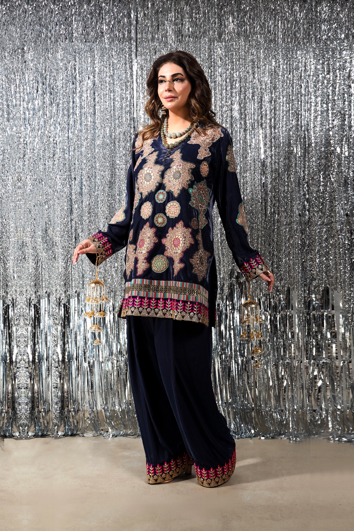 Wedding Wear - Blue Velvet with Kimkhawab Applique