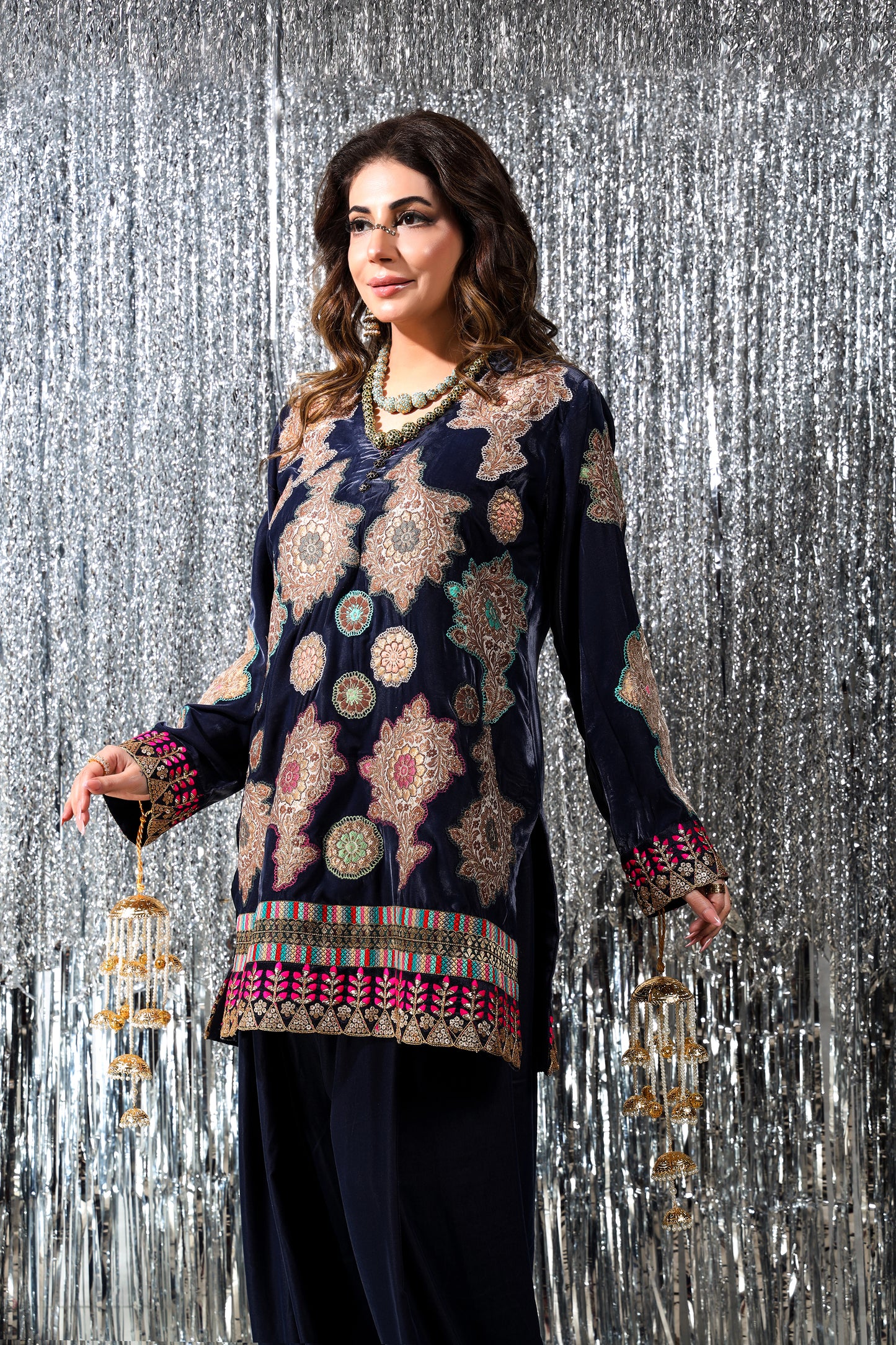 Wedding Wear - Blue Velvet with Kimkhawab Applique