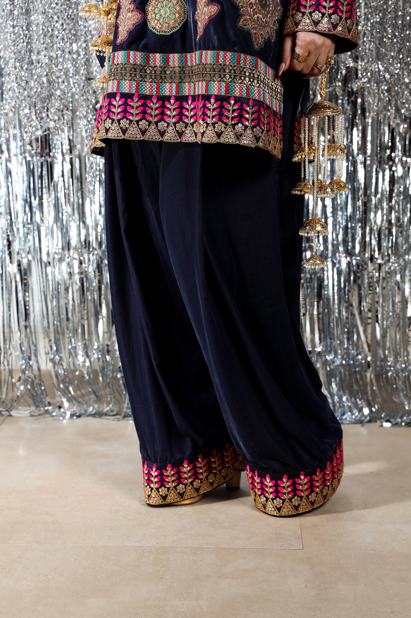 Wedding Wear - Blue Velvet with Kimkhawab Applique
