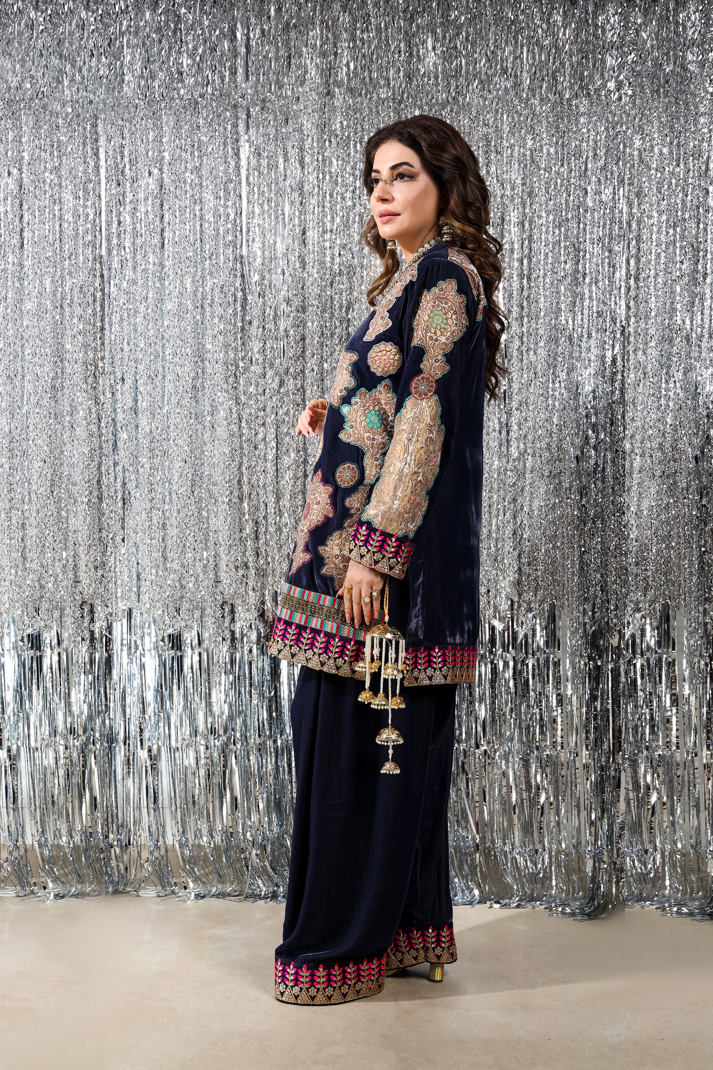 Wedding Wear - Blue Velvet with Kimkhawab Applique