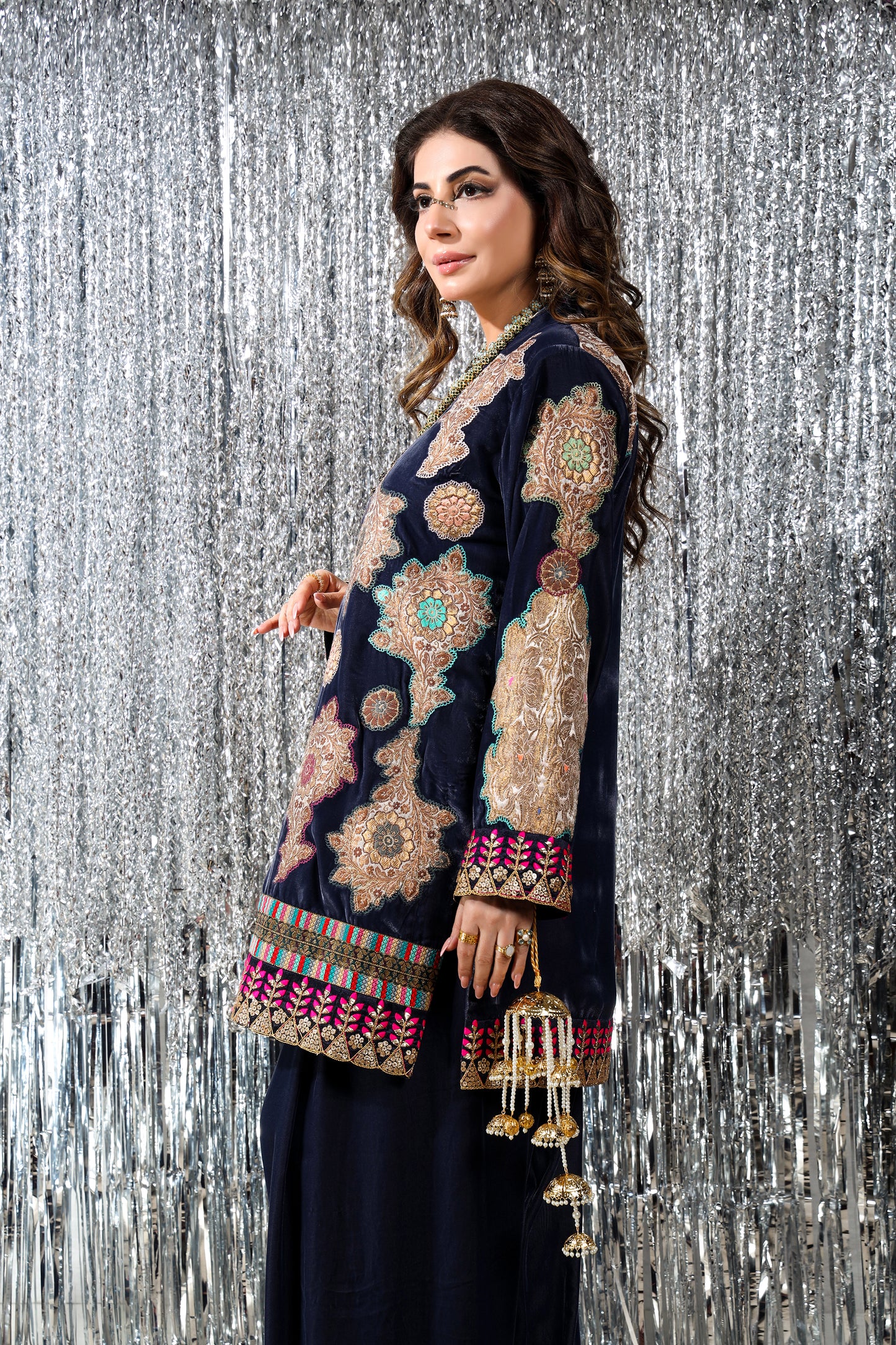Wedding Wear - Blue Velvet with Kimkhawab Applique