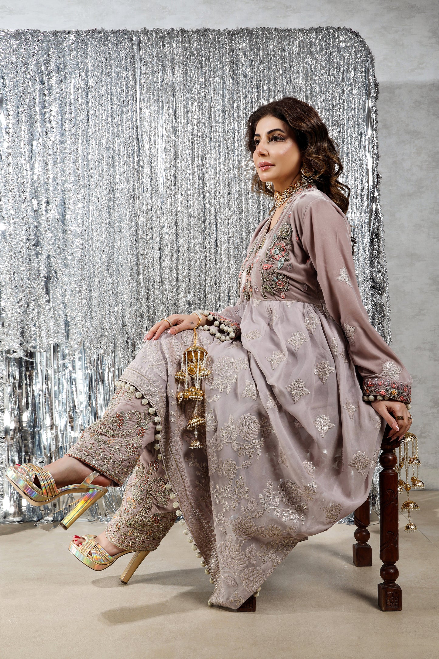 Wedding Wear - Lavender Velvet Peshwaaz