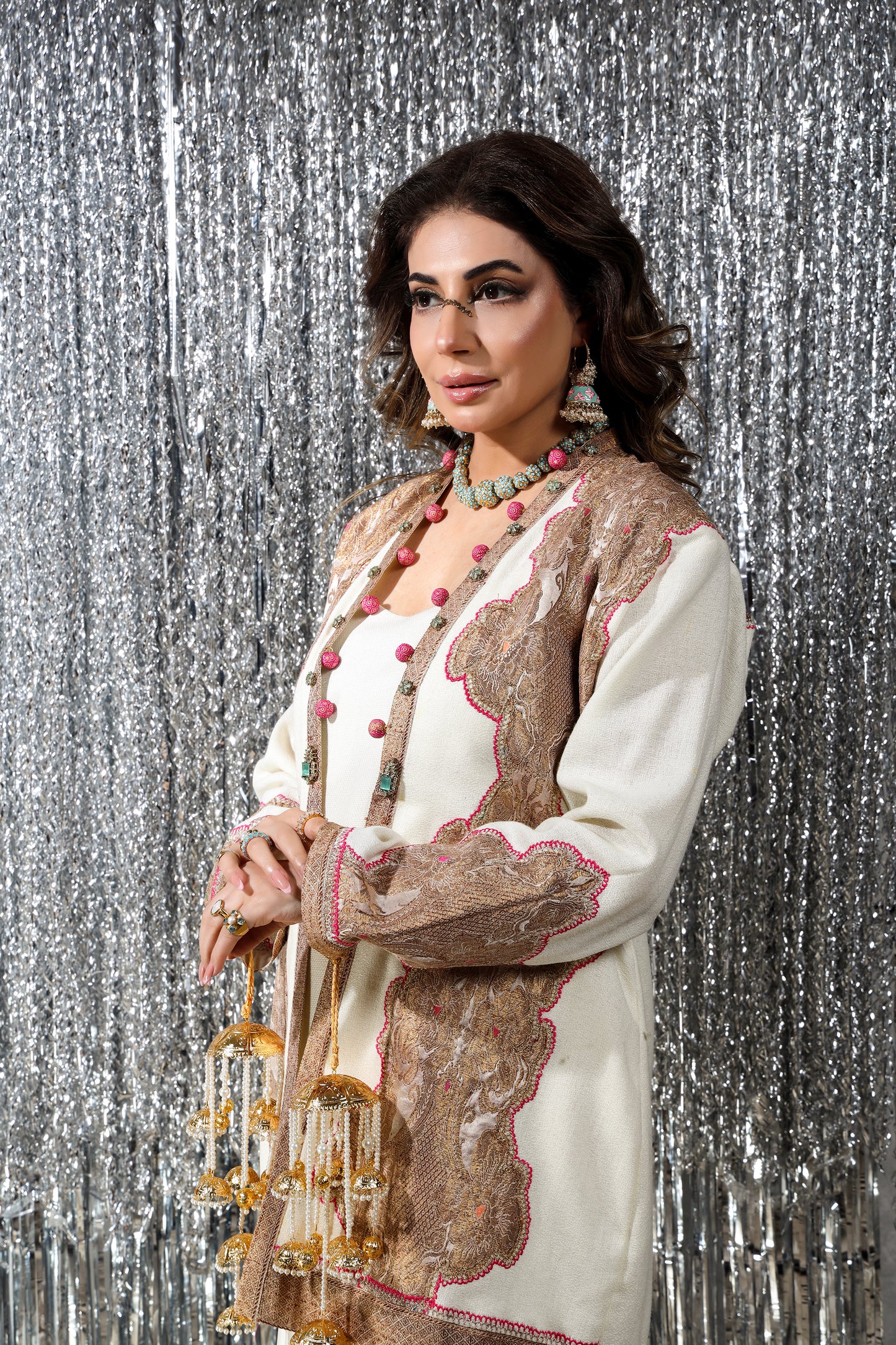 Wedding Wear - Ivory Pure Wool Jacket with Kimkhawab Applique