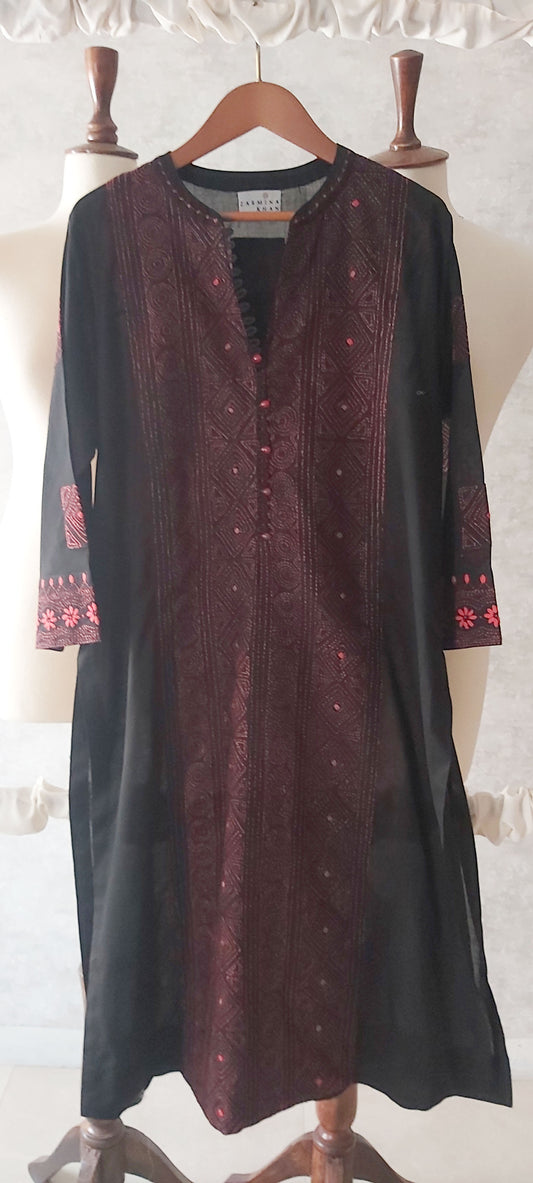 Summer Edit - Light pure lawn Kurta with Kanta work hand embroidery (Black)