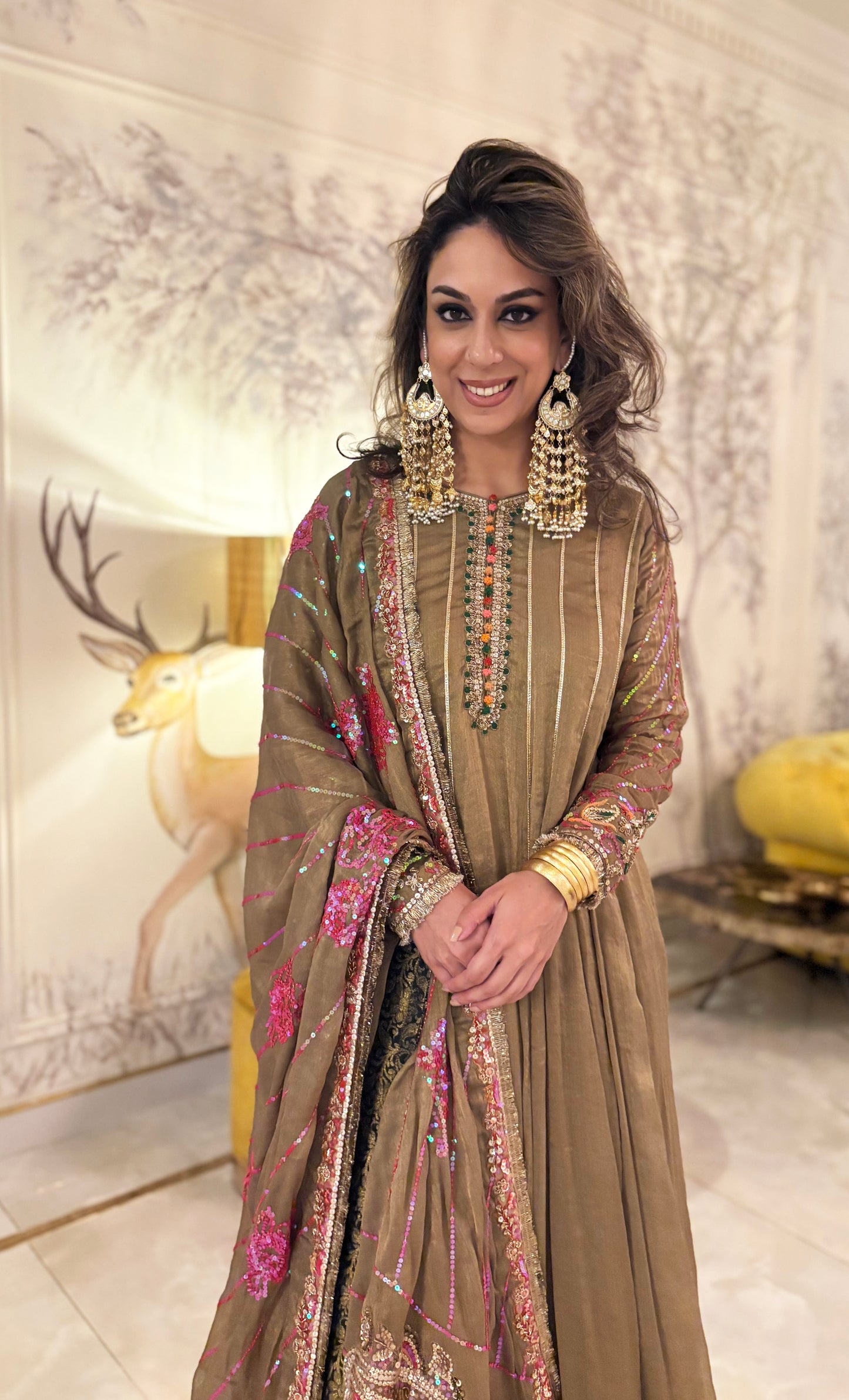 Wedding Edit - Pure Shimmer Masoori Chiffon Silk - Gold Olive Green