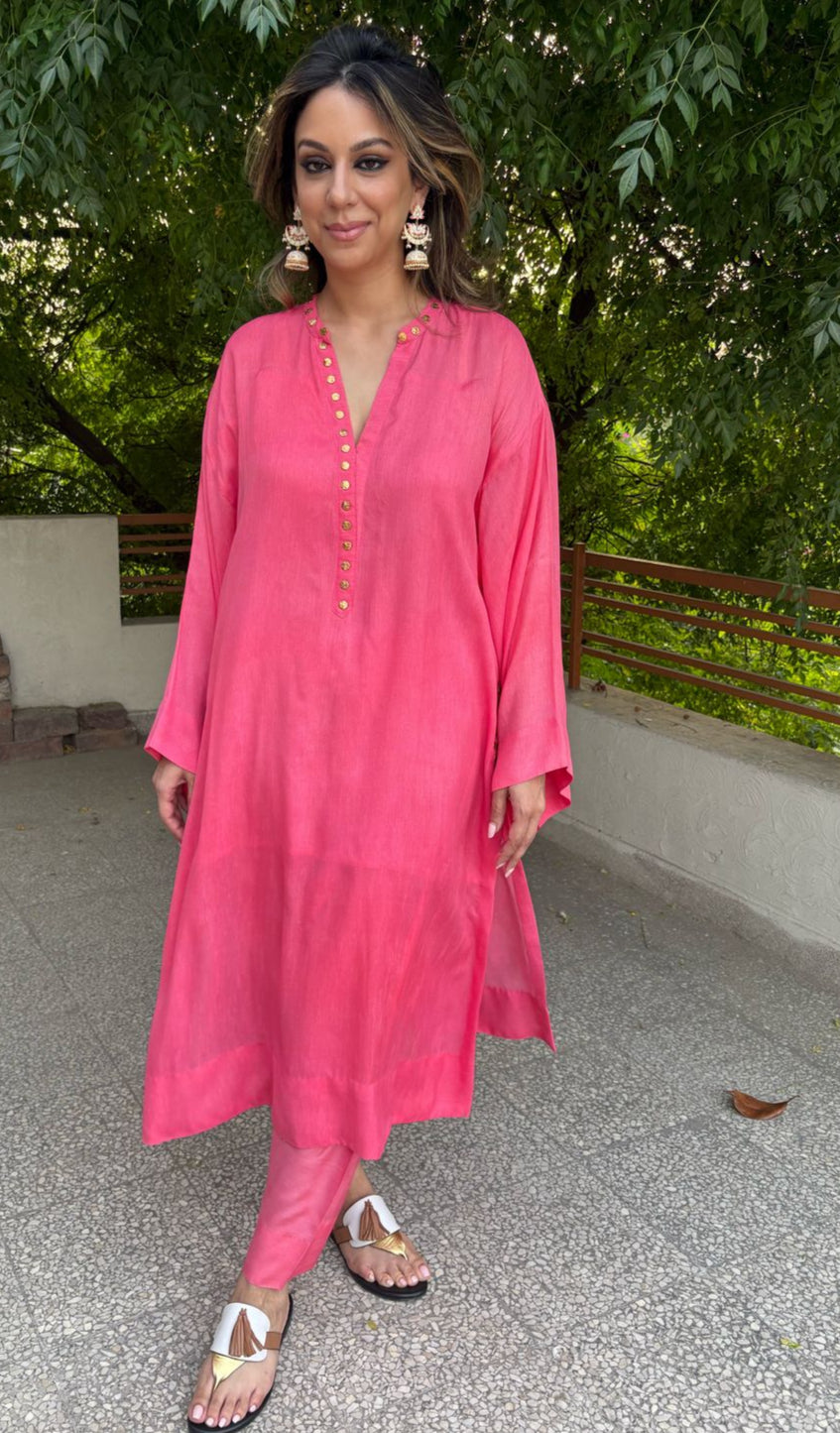 Slub Linen Silk - Muqaish Collection (Hot pink))