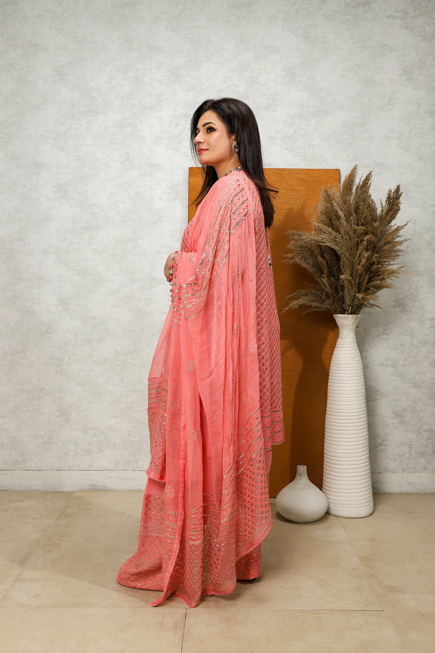 Wedding Wear - ChikkanKari & Muqaish (peach)