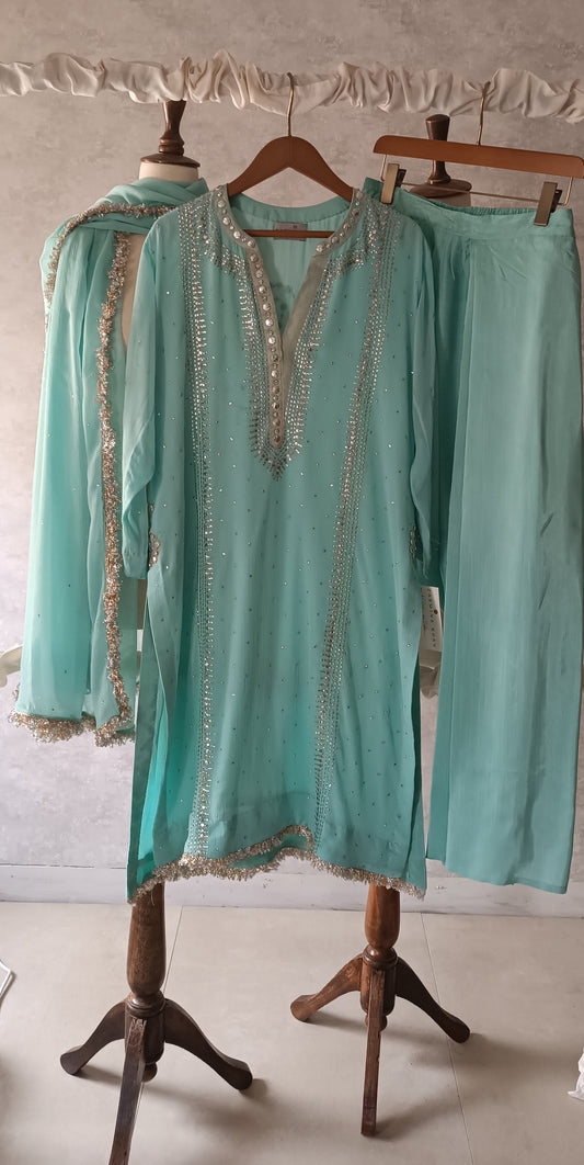 Wedding Wear - Chiffon Kamdani - Tiffany Blue