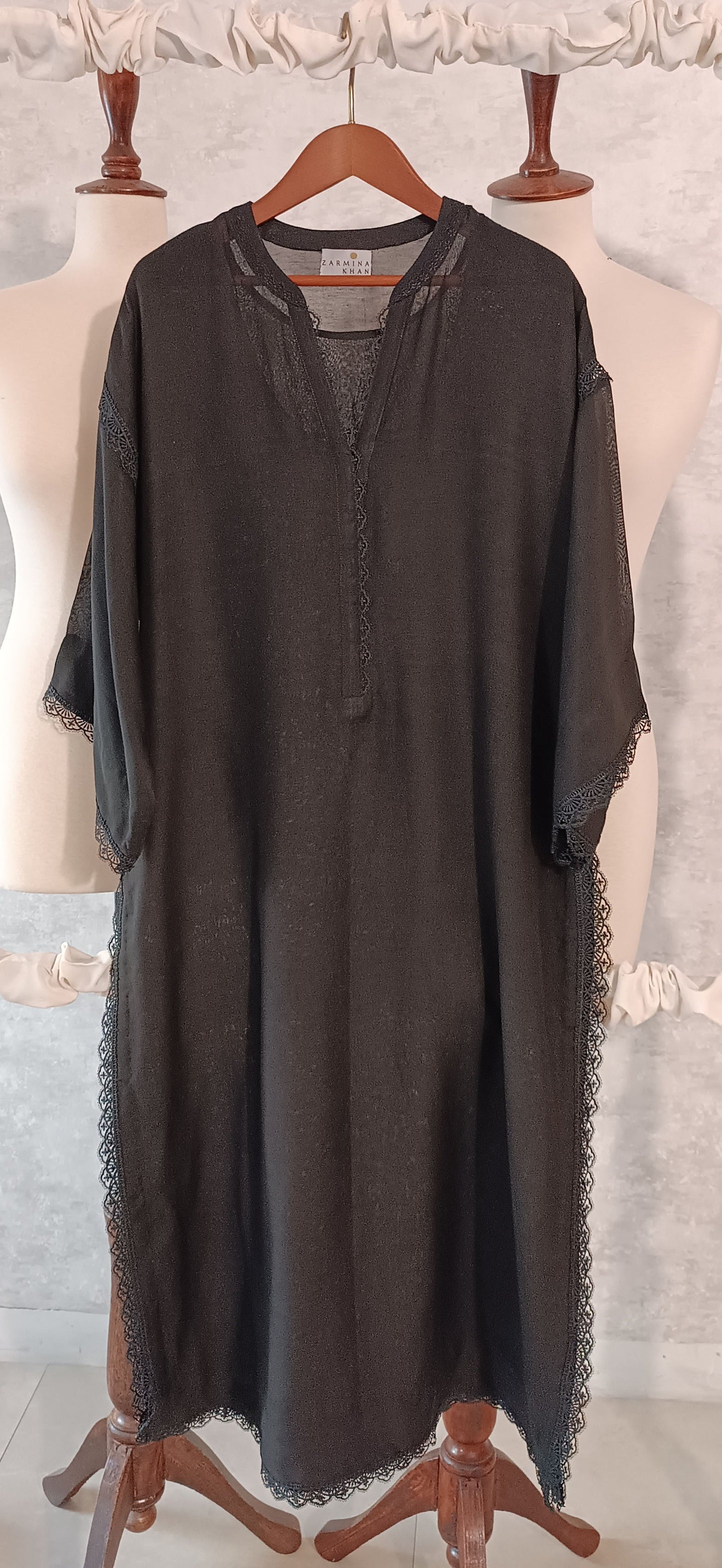 Black Edit - Malmal Long Kurta with Lace