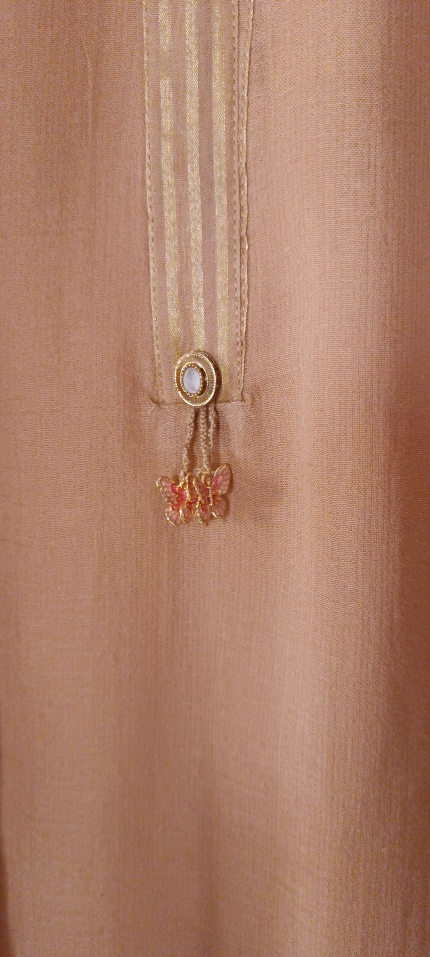 Summer Edit 2 - Dhaka Malmal Kurta with Embroidery (Fawn)