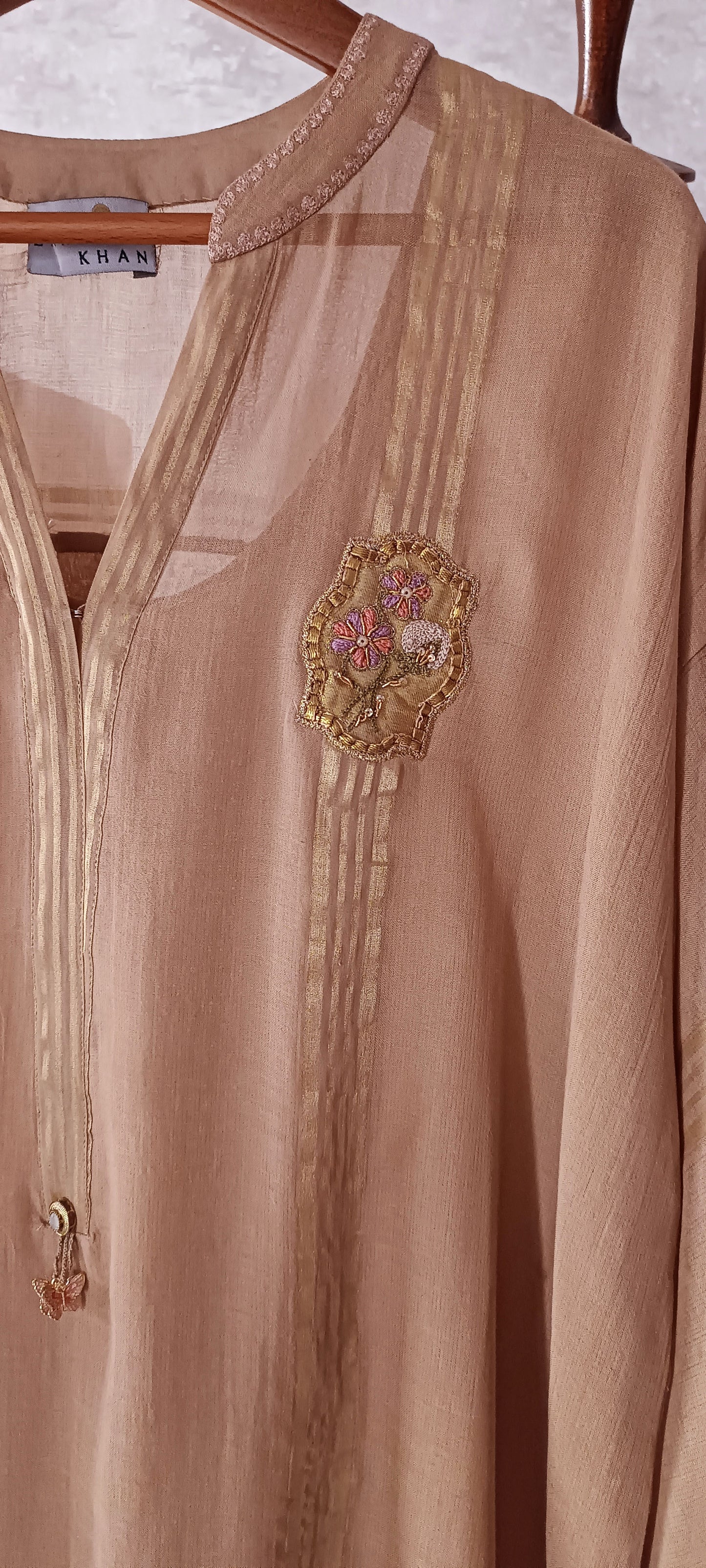 Summer Edit 2 - Dhaka Malmal Kurta with Embroidery (Fawn)