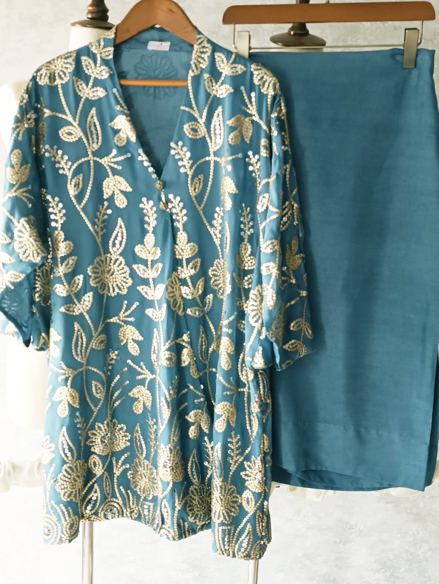 Wedding Edit - Sequined Pure Georgette Chiffon - Cerulean Blue