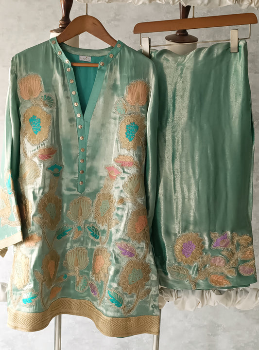 Wedding Edit - Pure Zari Tissue Satin - Gold Ferozi