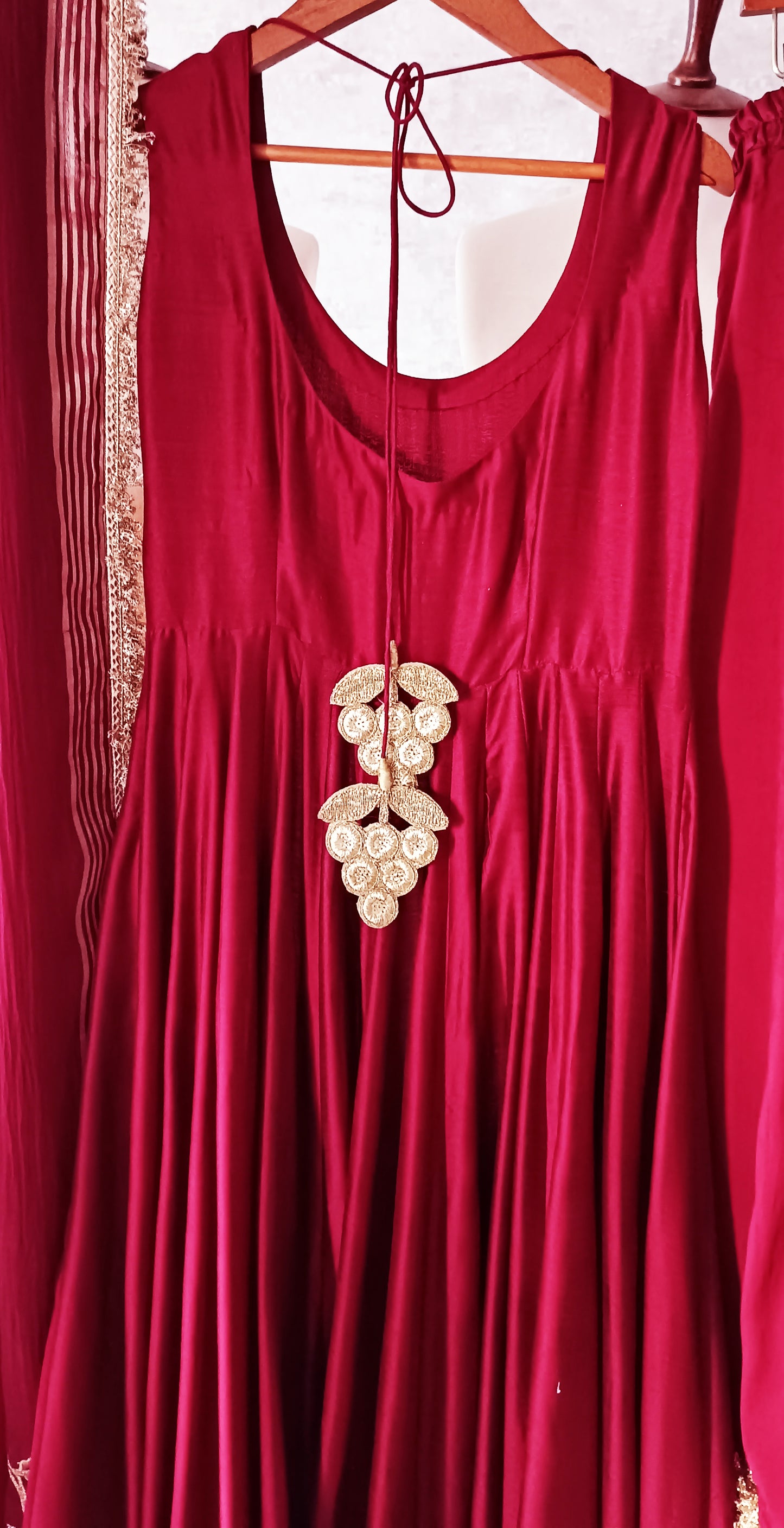 Dholki Edit - Pure Maple Raw Silk Peshwaaz - True Deep Red