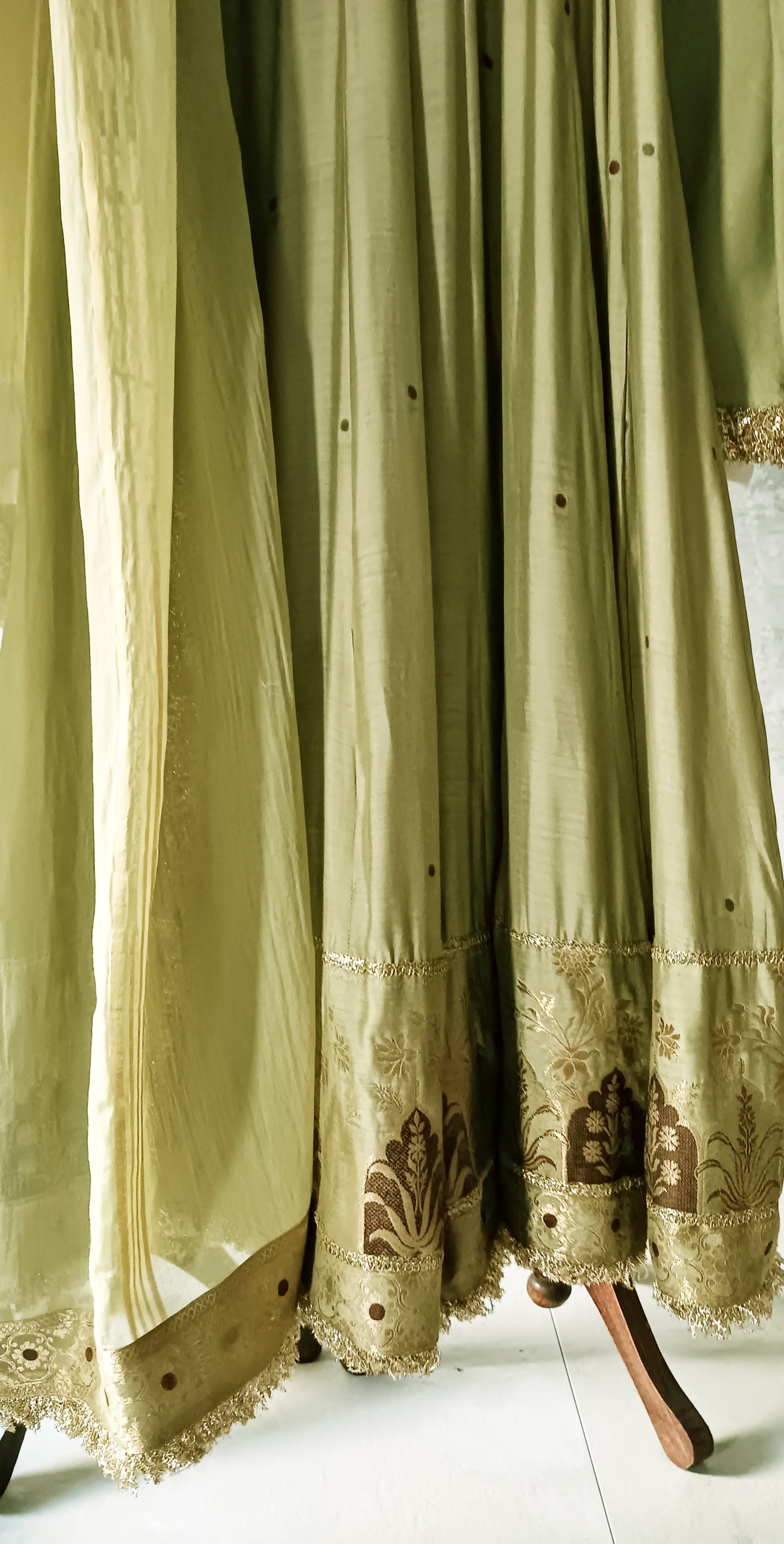 Dholki Edit - Pure Ketan Silk Peshwaaz - Fresh Olive Green