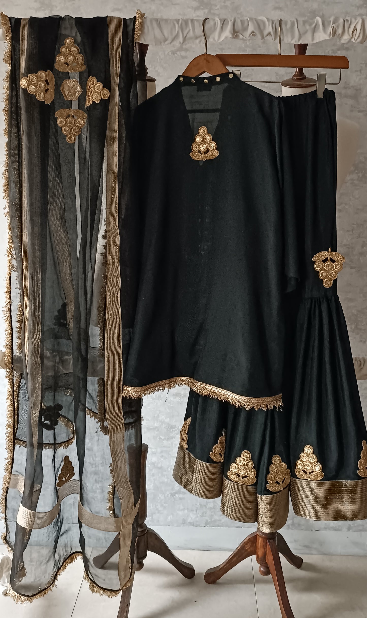 Dholki Edit - Pure Maple Raw Silk Gharara Set - Black