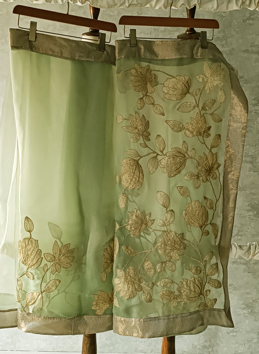 Wedding Edit - Pure Organza Silk Sari - Soft Pistachio Green