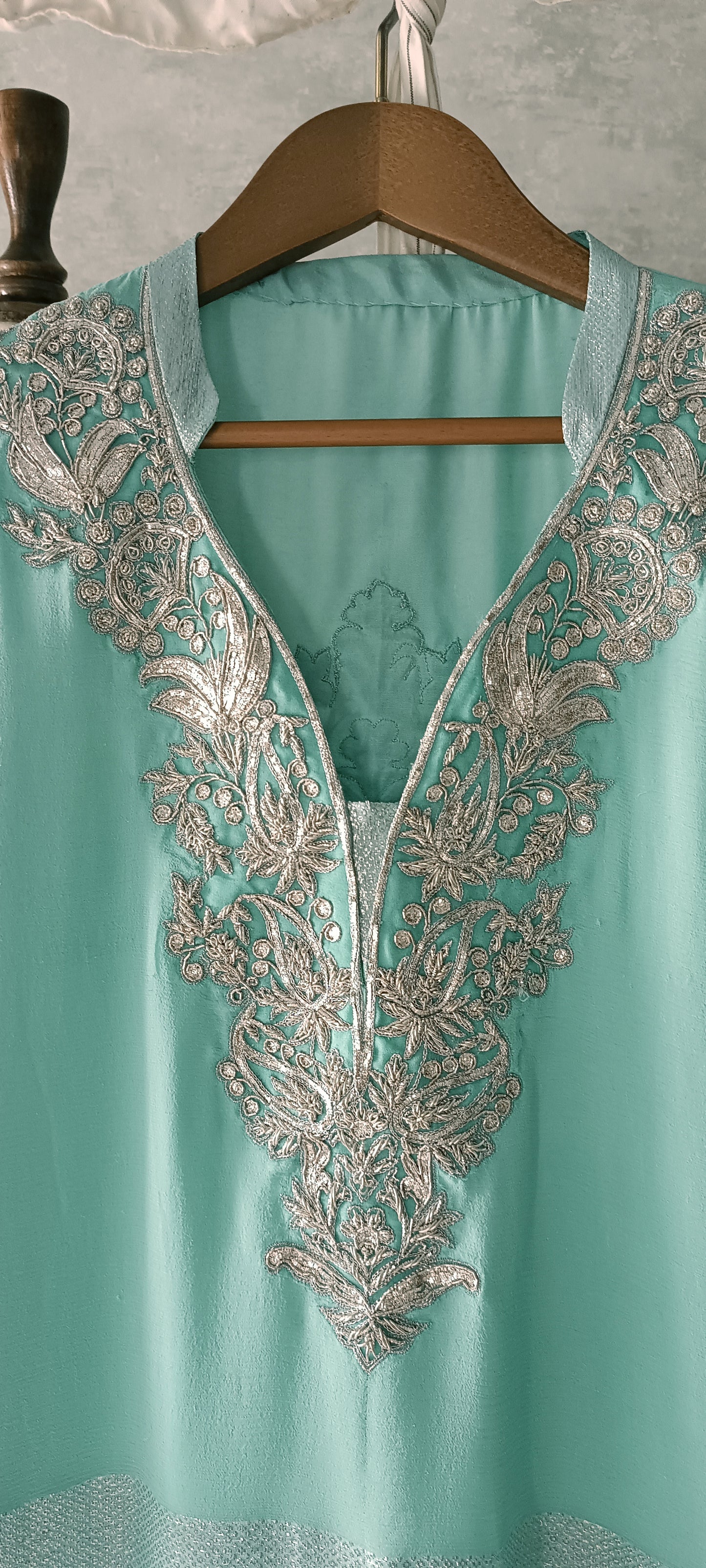 Wedding Edit - Pure Chaandi Zari Chiffon - Tiffany Blue