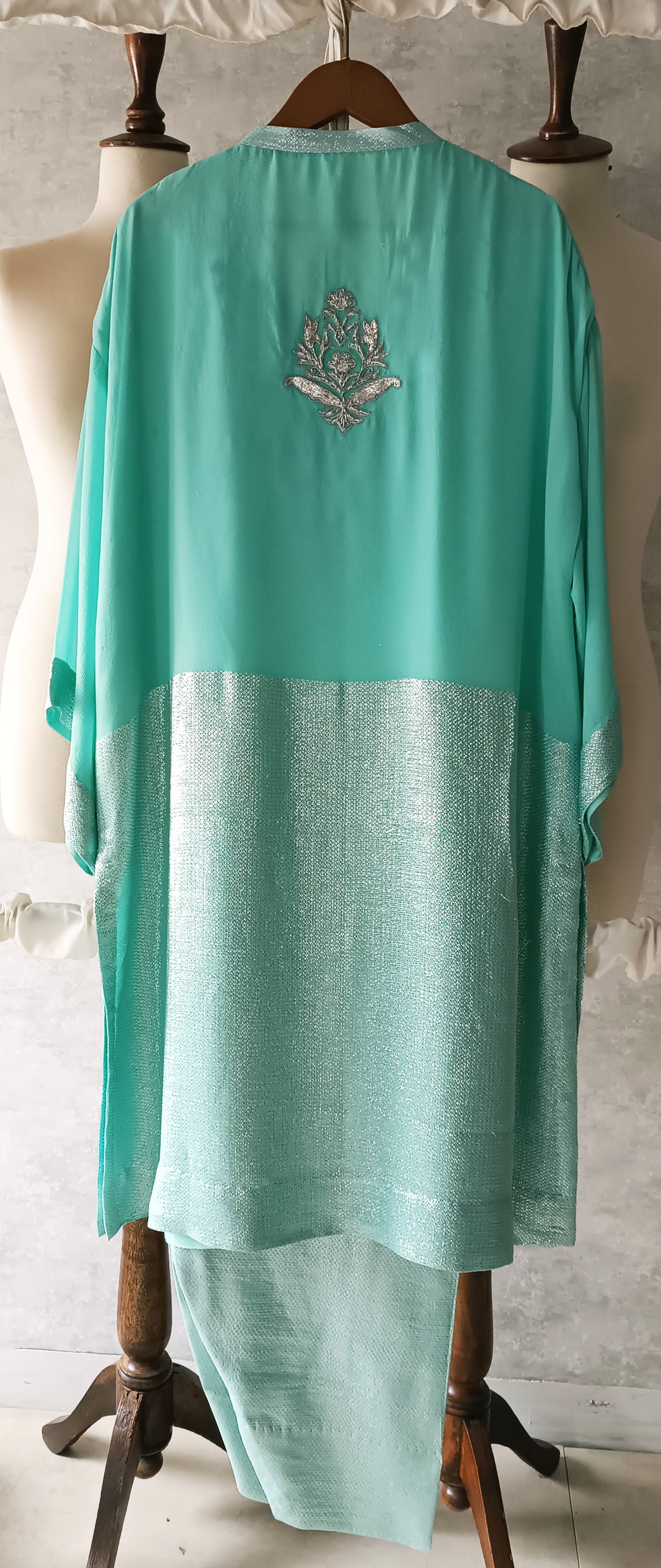 Wedding Edit - Pure Chaandi Zari Chiffon - Tiffany Blue