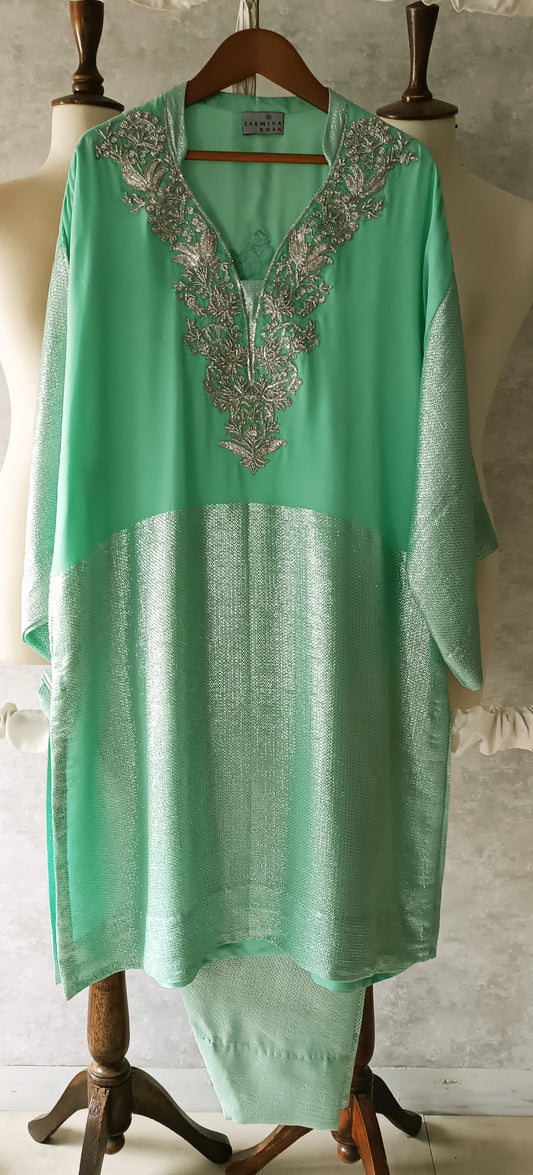 Wedding Edit - Pure Chaandi Zari Chiffon - Fresh Lime Green