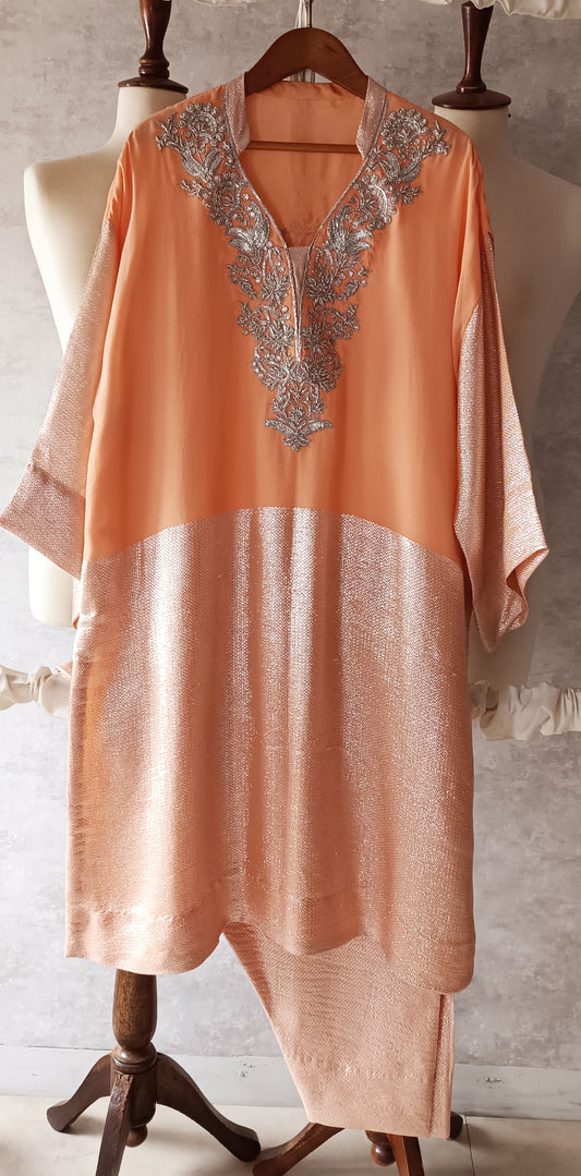 Wedding Edit - Pure Chaandi Zari Chiffon - Simply Peach