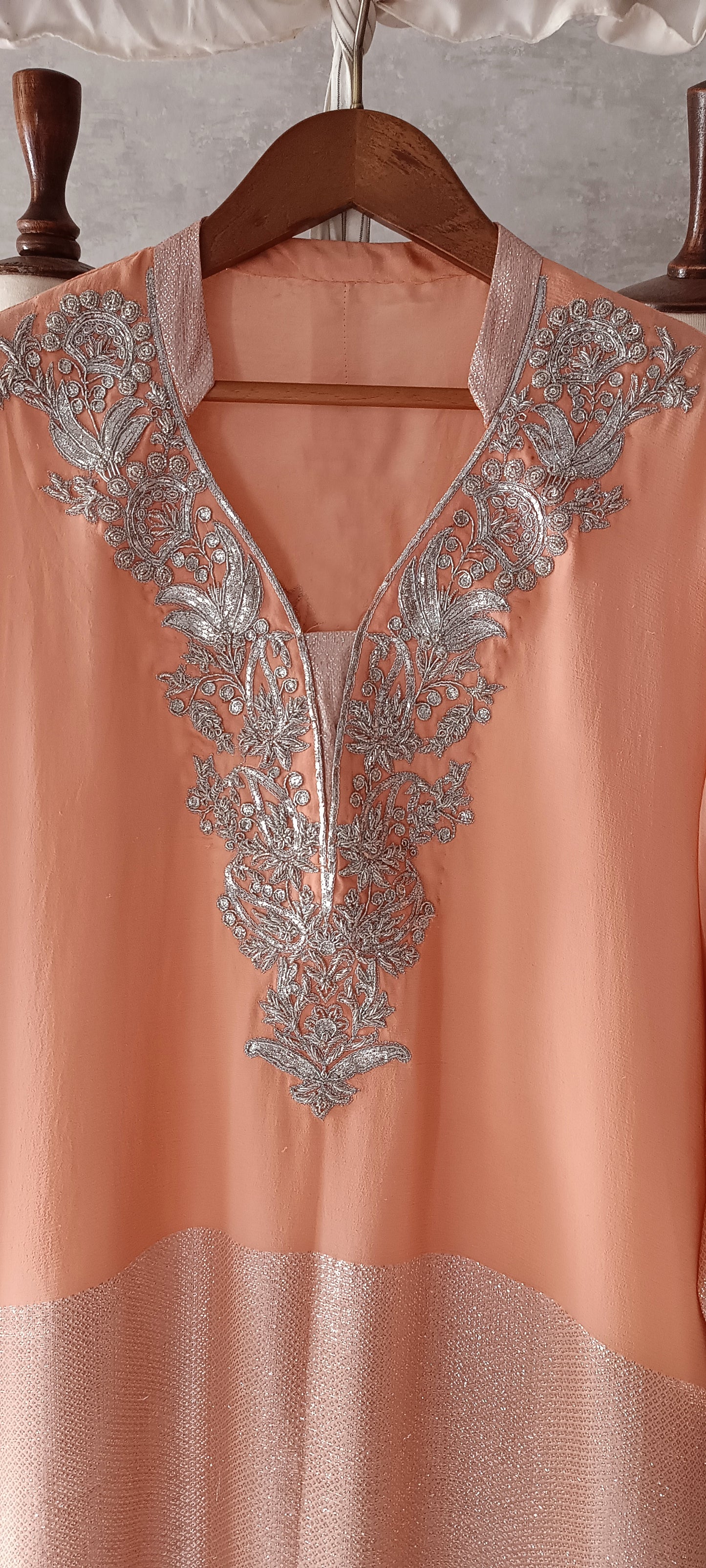 Wedding Edit - Pure Chaandi Zari Chiffon - Simply Peach