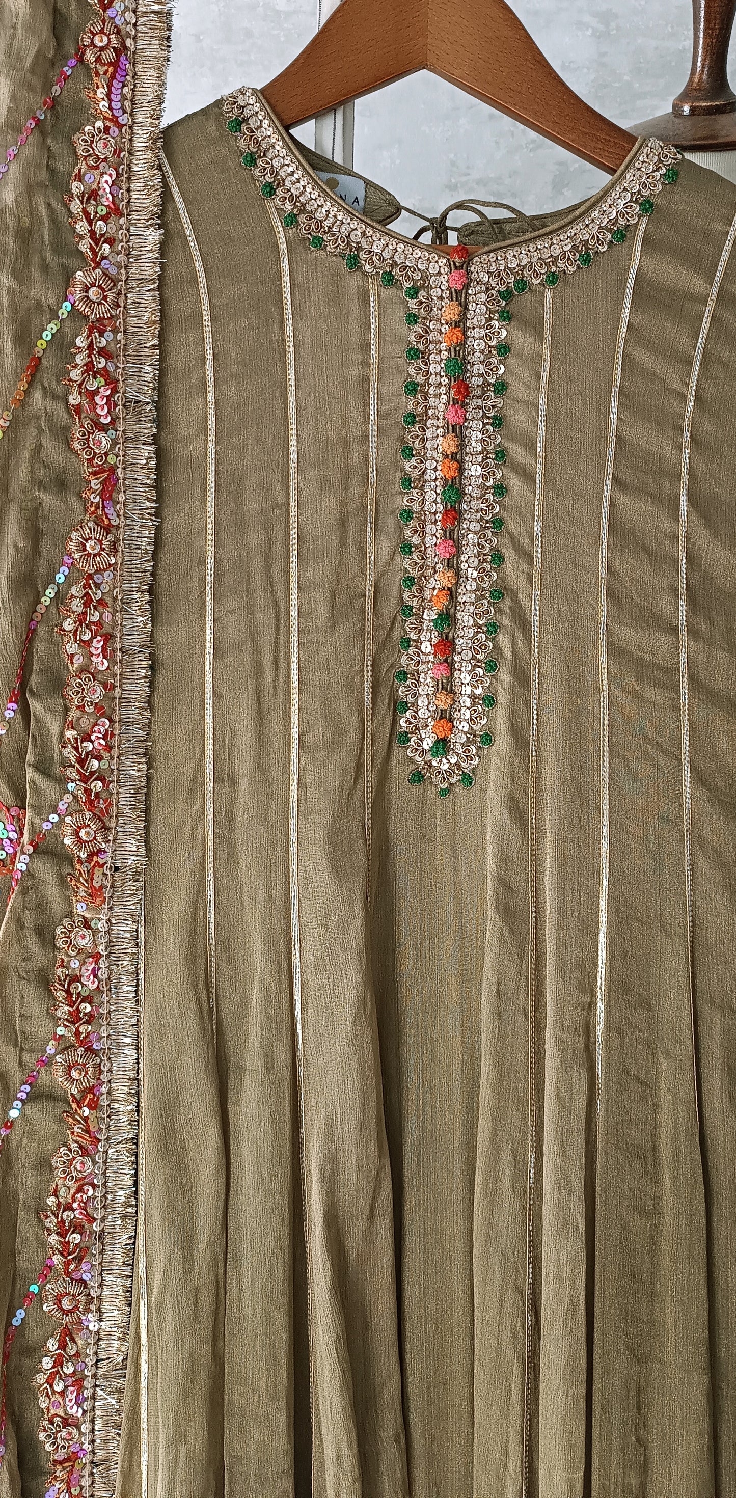 Wedding Edit - Pure Shimmer Masoori Chiffon Silk - Gold Olive Green