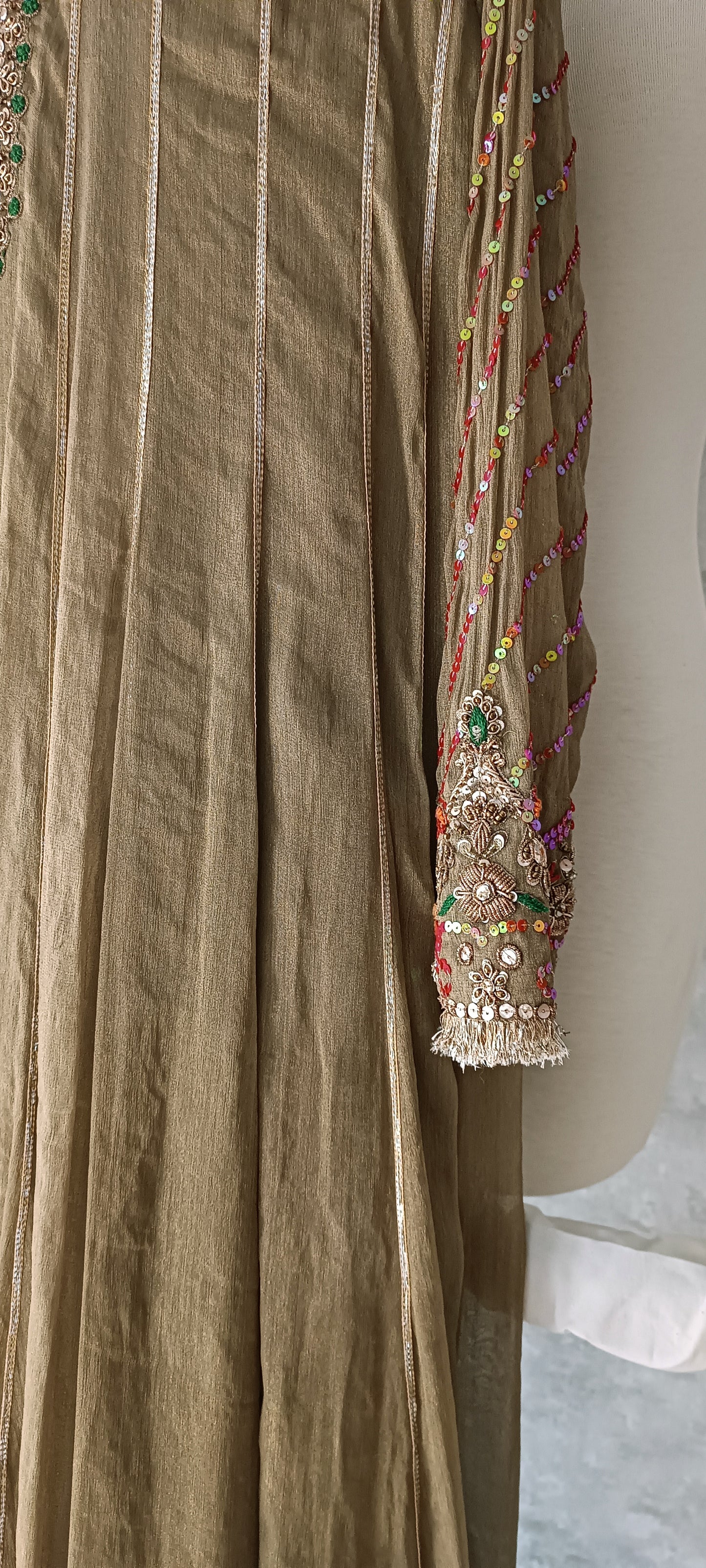 Wedding Edit - Pure Shimmer Masoori Chiffon Silk - Gold Olive Green