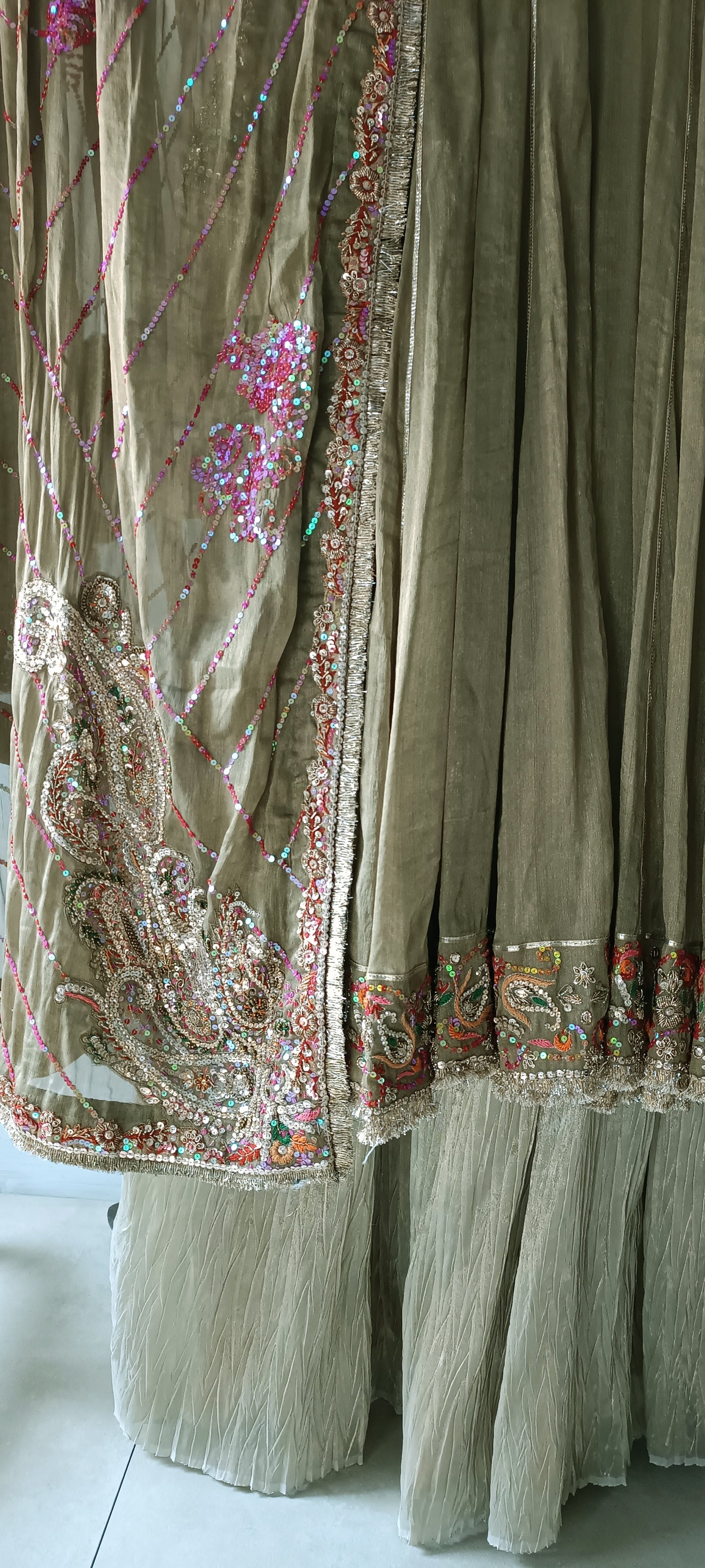 Wedding Edit - Pure Shimmer Masoori Chiffon Silk - Gold Olive Green