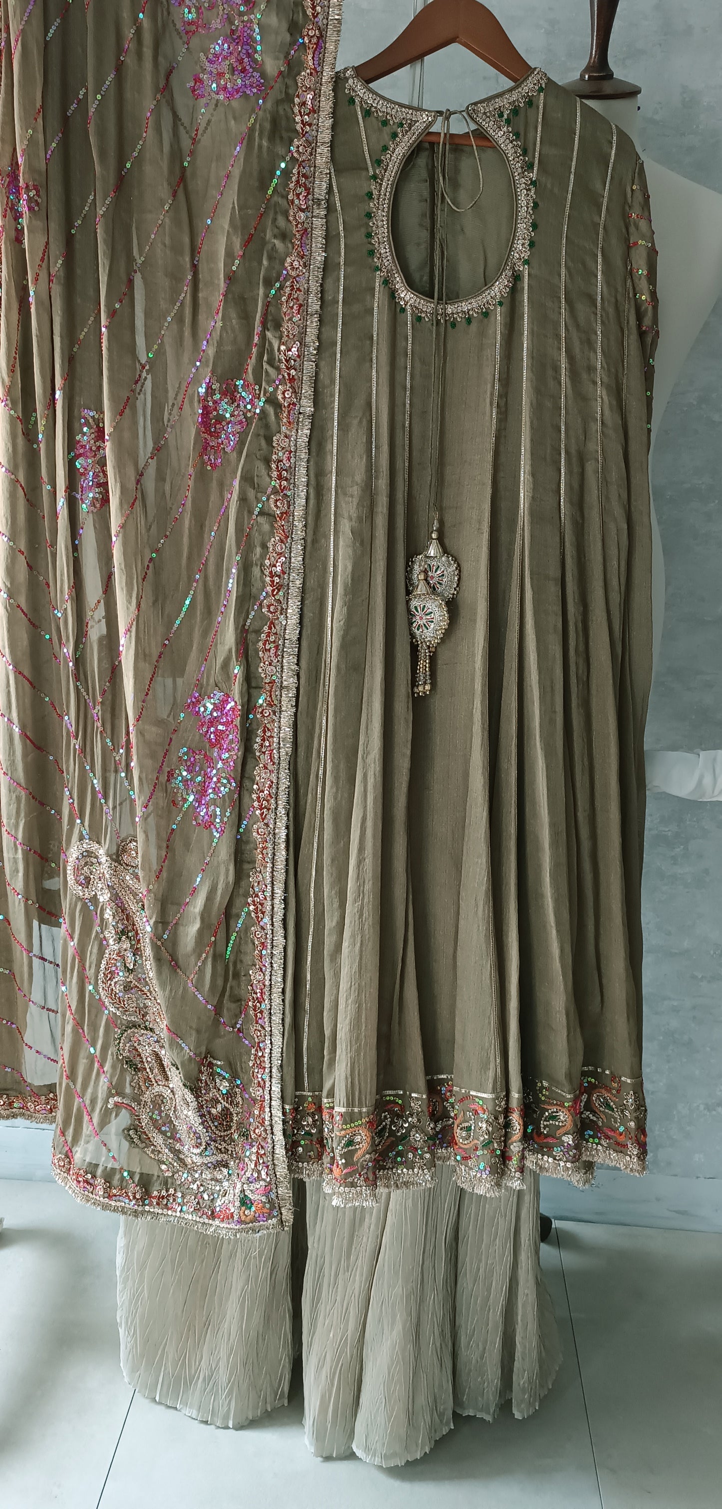 Wedding Edit - Pure Shimmer Masoori zari Chiffon Silk - Gold Olive Green