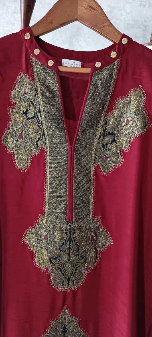 Dholki Edit - Kaftan - Kimkhawab Applique (Carmine Red)