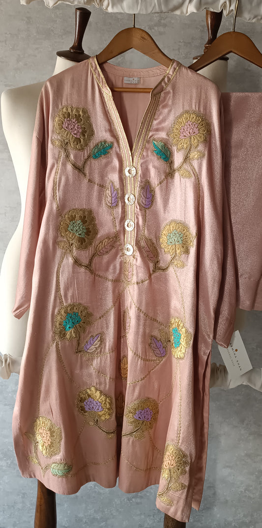 Wedding Edit - Pure Zari Tissue Satin - Dusty Metallic Pink