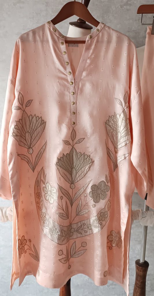 Dholki Edit - Pure Sheesha Bundki Silk - Blush Pink Chaand Phool