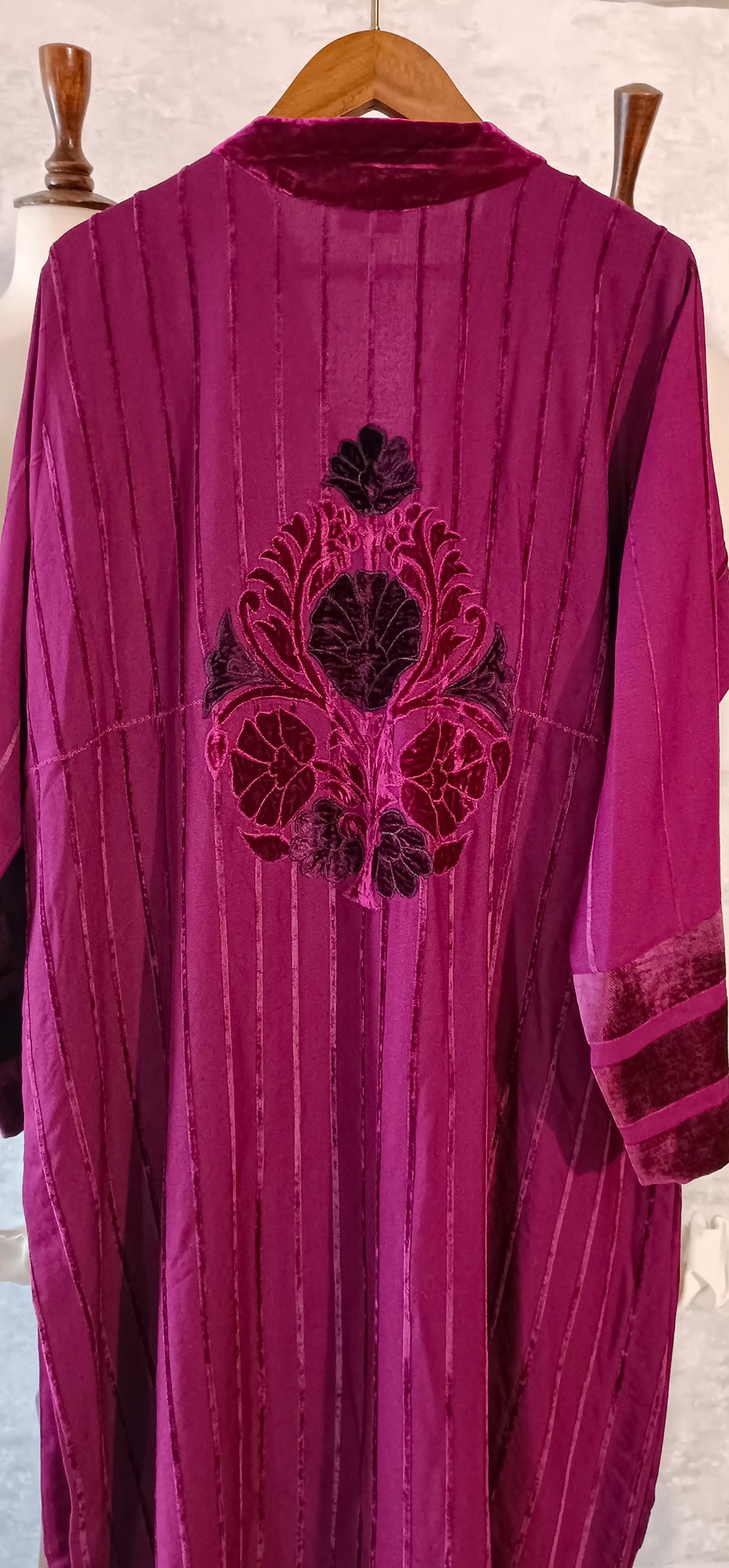 Winter Edit - Velvet striped linen with Velvet Applique - Fuschia