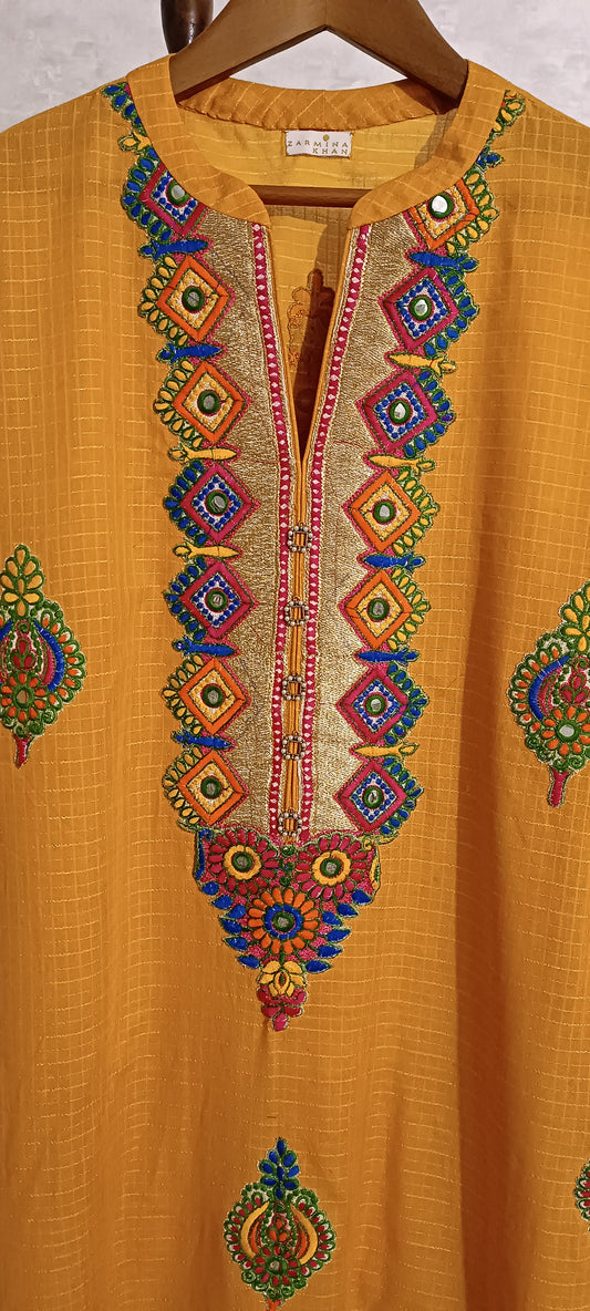 Spring Edit - Pure Dobby Gold with Dori/Mirror/silk - Kesari Yellow