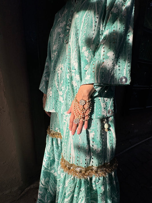 Pure Cotton Chikkan Gharara (Green)