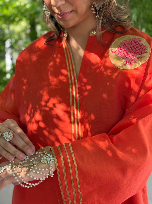 Summer Edit - Pure Kara cotton with Kimkhawab (Orange)