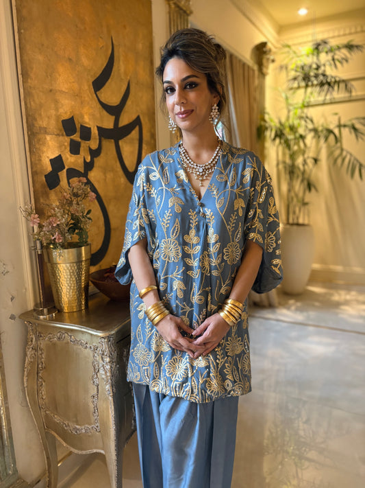 Wedding Edit - Sequined Pure Georgette Chiffon - Cerulean Blue