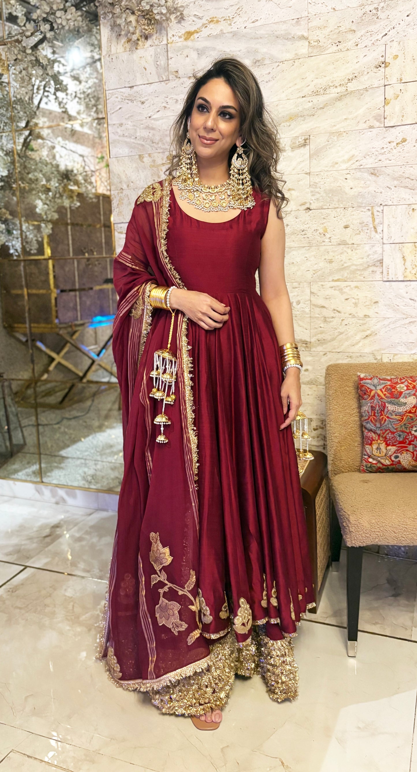 Dholki Edit - Pure Maple Raw Silk Peshwaaz - True Deep Red